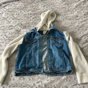 Two Toned Hoodie Denim Jacket, Blue and White, Kids Size Large